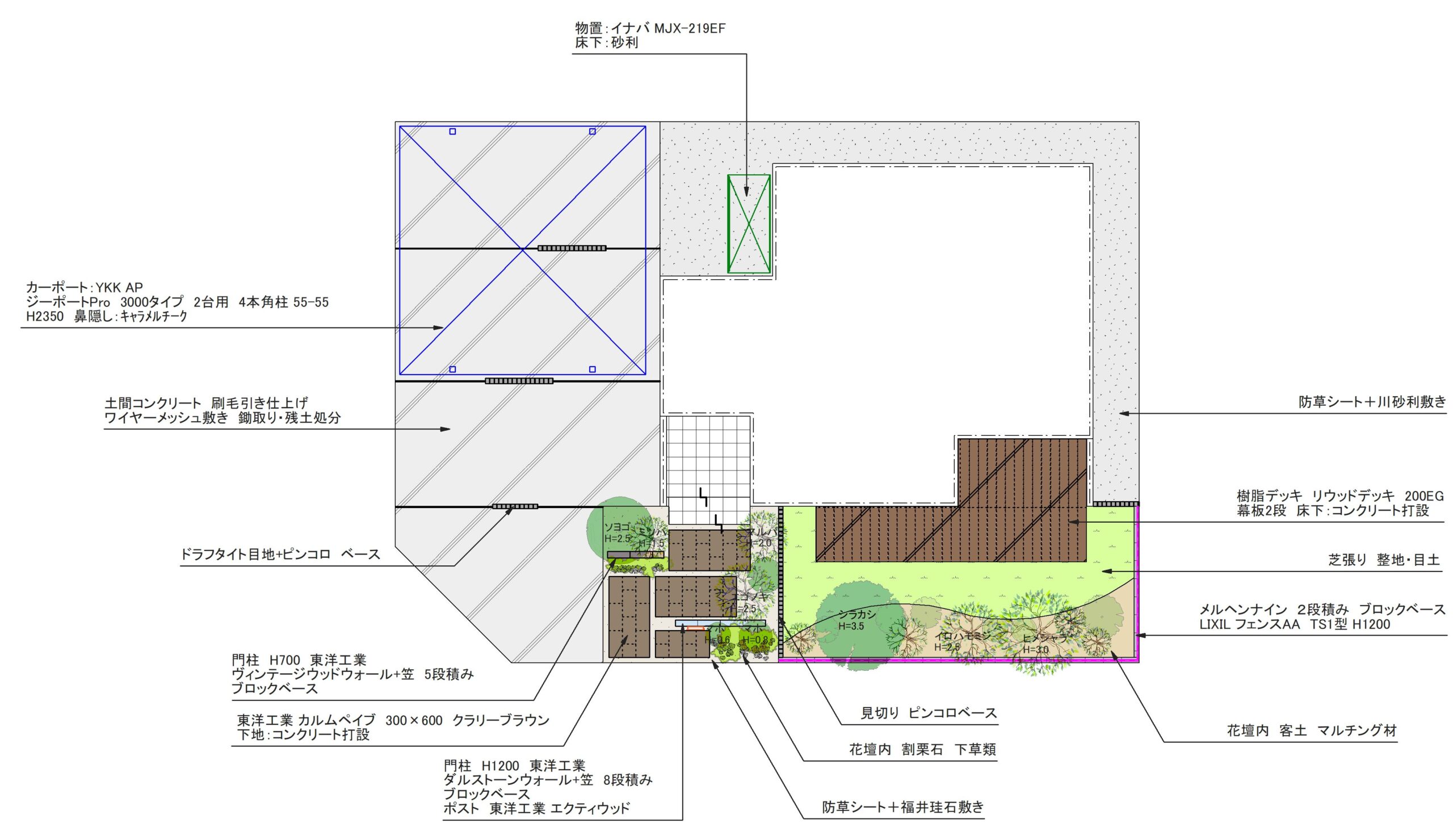 石川県エクテリアプラン　金沢市外構平面図